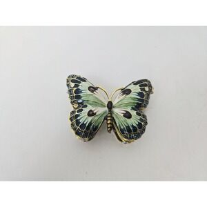 Decorative Trinket Box rhinestone hinged blue green butterfly